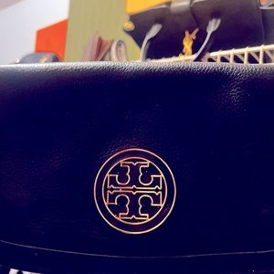 Tory Burch black leather clutch